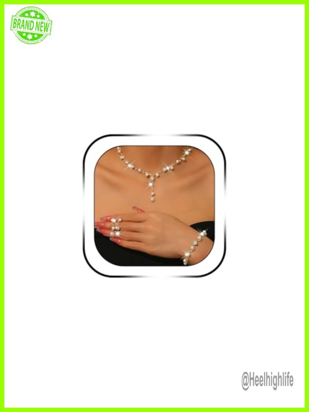 Rhinestone Pearl Jewelry Set Necklace Bracelet Earrings Hypoallergenic